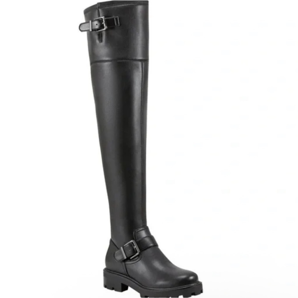 🌸MARC FISHER🌸 Ganven Lug Sole Biker Thigh-High Boots in Black Size: 6.5